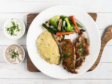 Chicken Steak with Sautéed Veggies and Mashed Potatoes