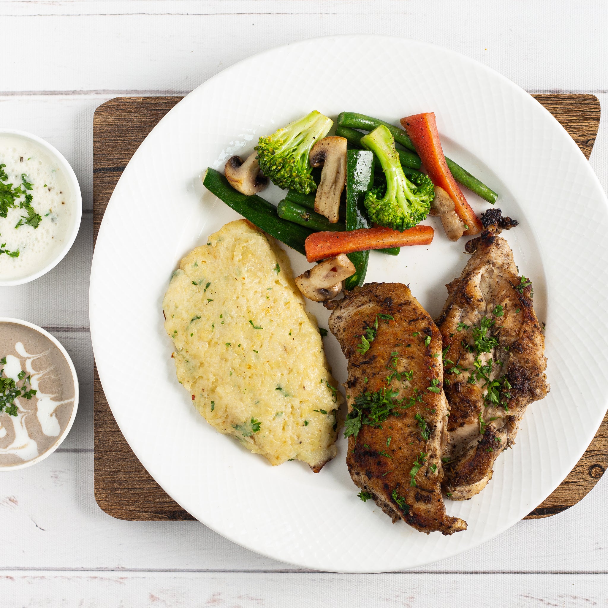 Chicken Steak with Sautéed Veggies and Mashed Potatoes Images